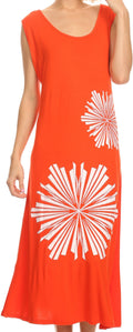 Sakkas Cilva Long Maxi Tapered Floral Paisley Printed Metal Design Lace Tank Dress#color_Orange