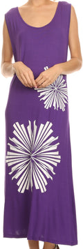 Sakkas Cilva Long Maxi Tapered Floral Paisley Printed Metal Design Lace Tank Dress#color_Purple
