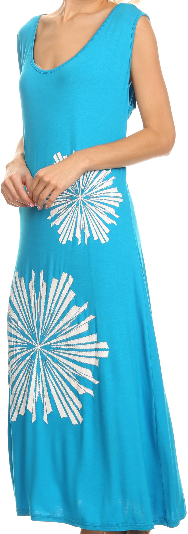 Sakkas Cilva Long Maxi Tapered Floral Paisley Printed Metal Design Lace Tank Dress