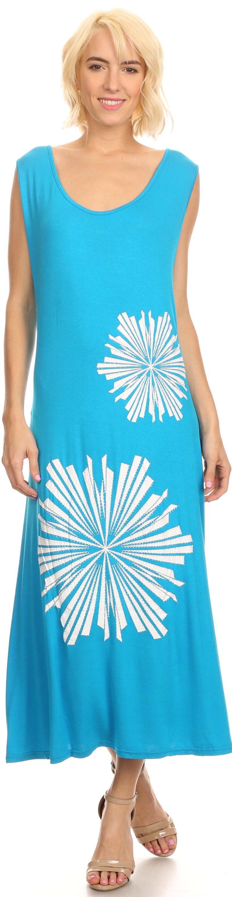 Sakkas Cilva Long Maxi Tapered Floral Paisley Printed Metal Design Lace Tank Dress