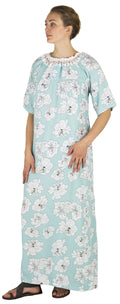 Sakkas Maha Soft Womens Short Sleeve Nightgown Sleep Dress Breathable No Bunch Up #color_Aqua-floral
