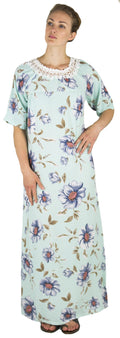 Sakkas Maha Soft Womens Short Sleeve Nightgown Sleep Dress Breathable No Bunch Up #color_Aqua-Multi