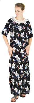 Sakkas Maha Soft Womens Short Sleeve Nightgown Sleep Dress Breathable No Bunch Up #color_Black-floral