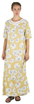 Sakkas Maha Soft Womens Short Sleeve Nightgown Sleep Dress Breathable No Bunch Up #color_Camel-floral