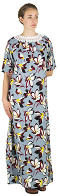 Sakkas Maha Soft Womens Short Sleeve Nightgown Sleep Dress Breathable No Bunch Up #color_DustyGrey-floral