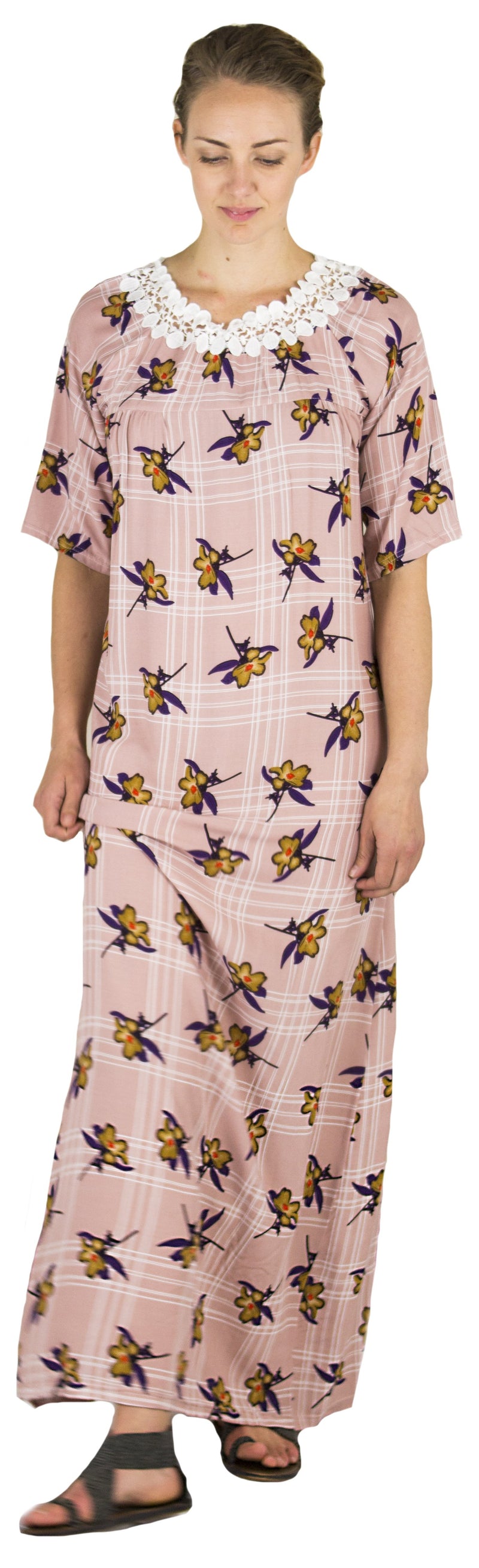 Sakkas Maha Soft Womens Short Sleeve Nightgown Sleep Dress Breathable No Bunch Up