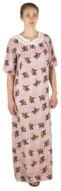 Sakkas Maha Soft Womens Short Sleeve Nightgown Sleep Dress Breathable No Bunch Up #color_DustyRose-plaid