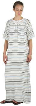 Sakkas Maha Soft Womens Short Sleeve Nightgown Sleep Dress Breathable No Bunch Up #color_White-stripes