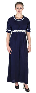Sakkas Isabis Womens Casual Long  Lace Modest Dress with Short Sleeves Stretchy#color_Navy