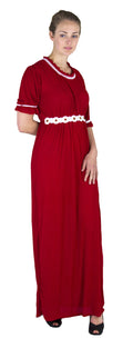 Sakkas Isabis Womens Casual Long  Lace Modest Dress with Short Sleeves Stretchy#color_Red