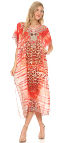 MKY Astryd Women's Flowy Maxi Long Caftan Dress Cover Up with Rhinestone