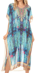 MKY Astryd Women's Flowy Maxi Long Caftan Dress Cover Up with Rhinestone#color_EthnicBlue