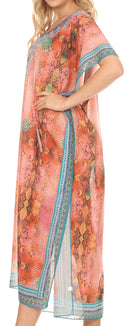 MKY Astryd Women's Flowy Maxi Long Caftan Dress Cover Up with Rhinestone