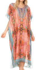MKY Astryd Women's Flowy Maxi Long Caftan Dress Cover Up with Rhinestone#color_EthnicRed