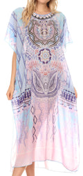 MKY Astryd Women's Flowy Maxi Long Caftan Dress Cover Up with Rhinestone#color_MedallionWhite
