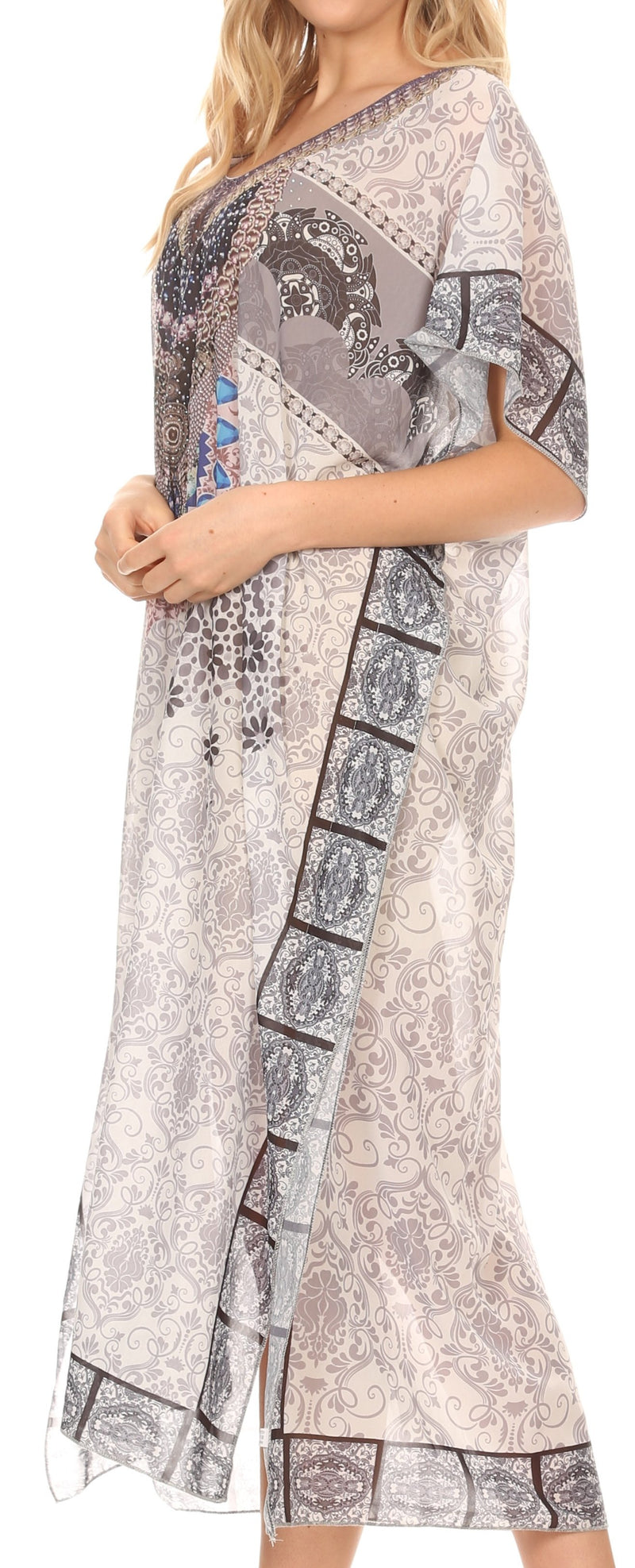 MKY Astryd Women's Flowy Maxi Long Caftan Dress Cover Up with Rhinestone