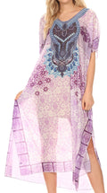 MKY Astryd Women's Flowy Maxi Long Caftan Dress Cover Up with Rhinestone#color_TilePurple