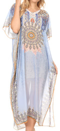 MKY Astryd Women's Flowy Maxi Long Caftan Dress Cover Up with Rhinestone#color_TribalSkyBlue