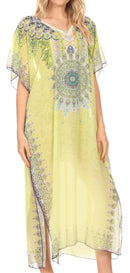 MKY Astryd Women's Flowy Maxi Long Caftan Dress Cover Up with Rhinestone