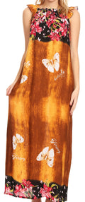 Sakkas Abby Womens Casual Long Tropical Off Shoulder Dress Elastic & Floral Print#color_Mustard 