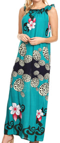 Sakkas Abby Womens Casual Long Tropical Off Shoulder Dress Elastic & Floral Print#color_Teal