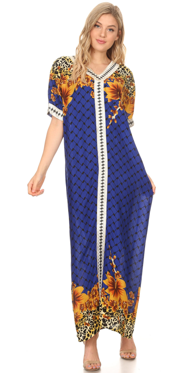 Sakkas Sabra Womens Long Casual Cover-up Tunic Kaftan V neck Dress
