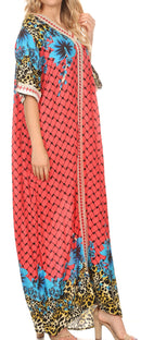 Sakkas Sabra Womens Long Casual Cover-up Tunic Kaftan V neck Dress