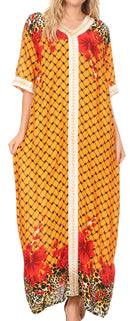 Sakkas Sabra Womens Long Casual Cover-up Tunic Kaftan V neck Dress