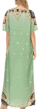 Sakkas Sabra Womens Long Casual Cover-up Tunic Kaftan V neck Dress