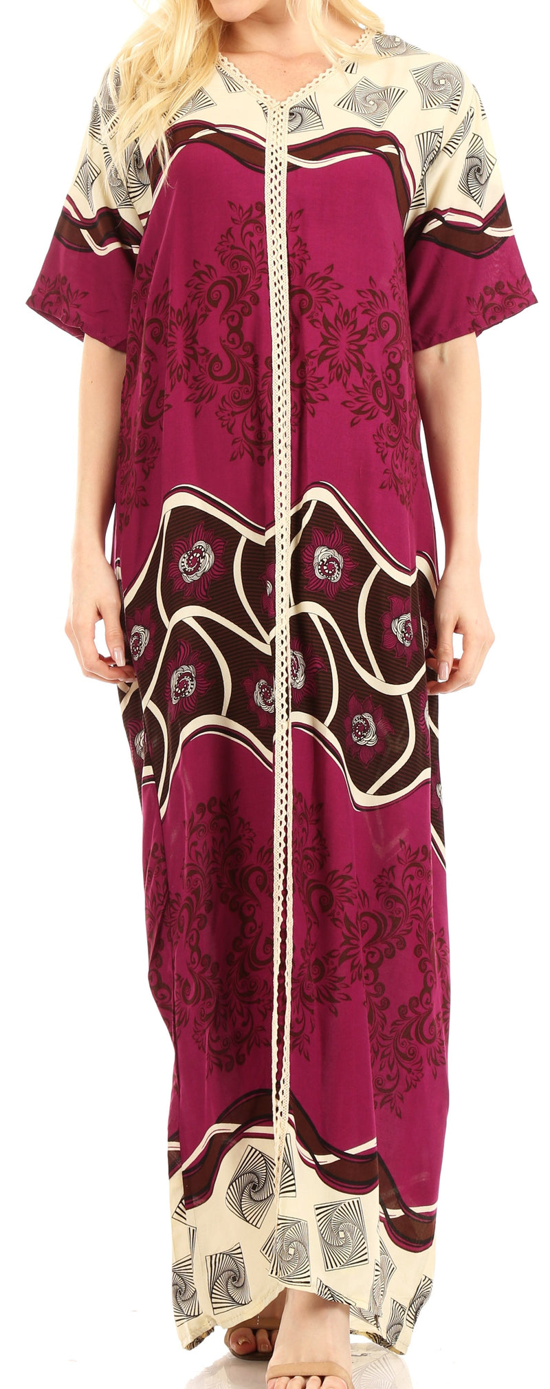 Sakkas Sabra Womens Long Casual Cover-up Tunic Kaftan V neck Dress Sakkas Sabra Womens Long Casual Cover-up Tunic Kaftan V neck Dress