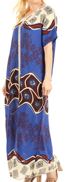 Sakkas Sabra Womens Long Casual Cover-up Tunic Kaftan V neck Dress