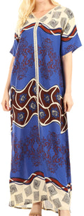 Sakkas Sabra Womens Long Casual Cover-up Tunic Kaftan V neck Dress#color_RoyalBlue
