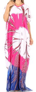 Sakkas Aggy Womens Dashiki African Print Caftan Dress Maxi Boho Hippie Colorful#color_Style10-C1Fuchsia