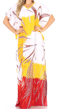 Sakkas Aggy Womens Dashiki African Print Caftan Dress Maxi Boho Hippie Colorful#color_Style10-C3Yellow