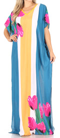 Sakkas Aggy Womens Dashiki African Print Caftan Dress Maxi Boho Hippie Colorful#color_Style8-C3Teal