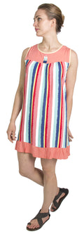 Sakkas Aidan Women Summer Short Shift Dress Colorful Loose Boho Casual Sleeveless#color_Salmon-Red