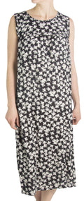 Sakkas Amare Women Bohemian Swing Midi Dress Sleeveless Summer Floral Tribal Print#color_Black-leaves 