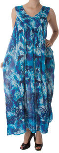 Safari Animal Print Gauzy Tie-Dye Casual Sleeveless Umbrella Maxi Dress#color_Blue/RoyalBlue