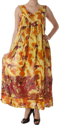 Safari Animal Print Gauzy Tie-Dye Casual Sleeveless Umbrella Maxi Dress#color_Yellow/Orange