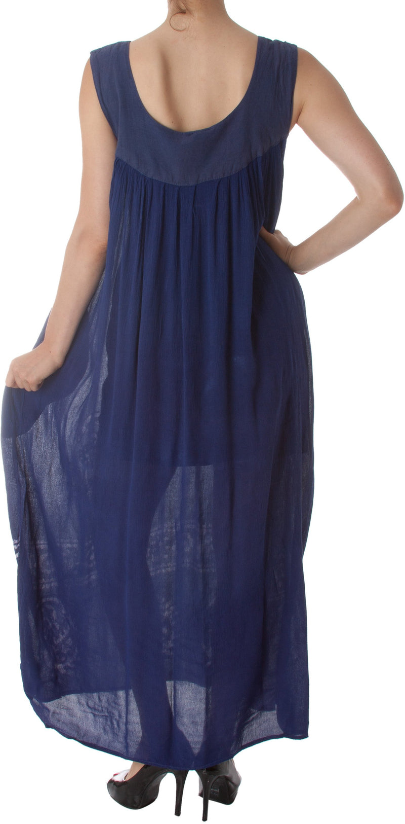 Batik Paisley Print Gauzy Tie-Dye Casual Sleeveless Umbrella Maxi Dress