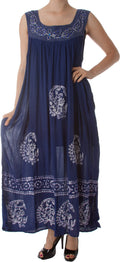 Batik Paisley Print Gauzy Tie-Dye Casual Sleeveless Umbrella Maxi Dress#color_Royal Blue
