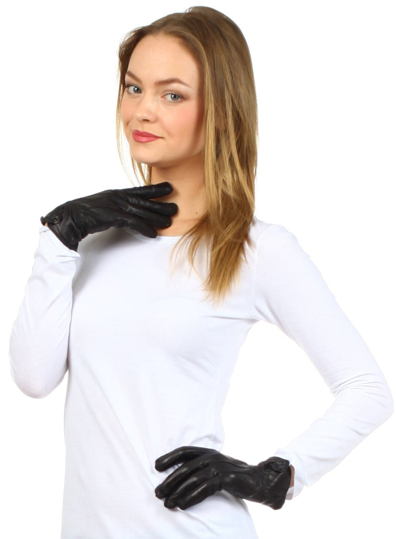 Sakkas Classic Leather Plush Lined Driving Gloves
