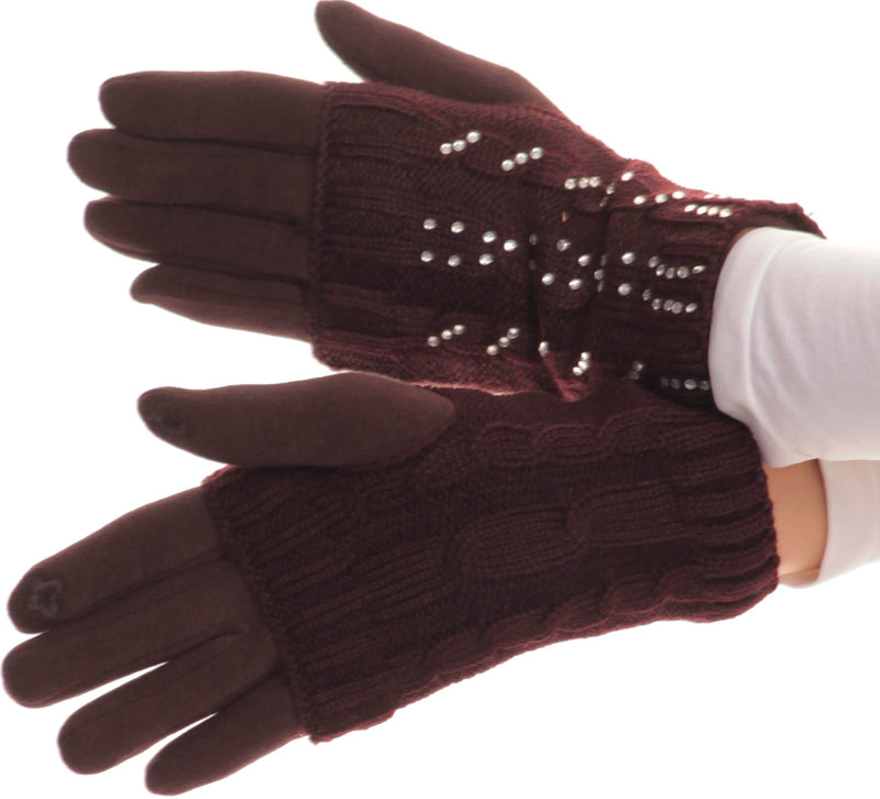 Sakkas Tam Rhinestone Pearl Touch Screen Tip Knitted Glove With Removable Sleeve