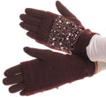 Sakkas Tam Rhinestone Pearl Touch Screen Tip Knitted Glove With Removable Sleeve#color_Brown