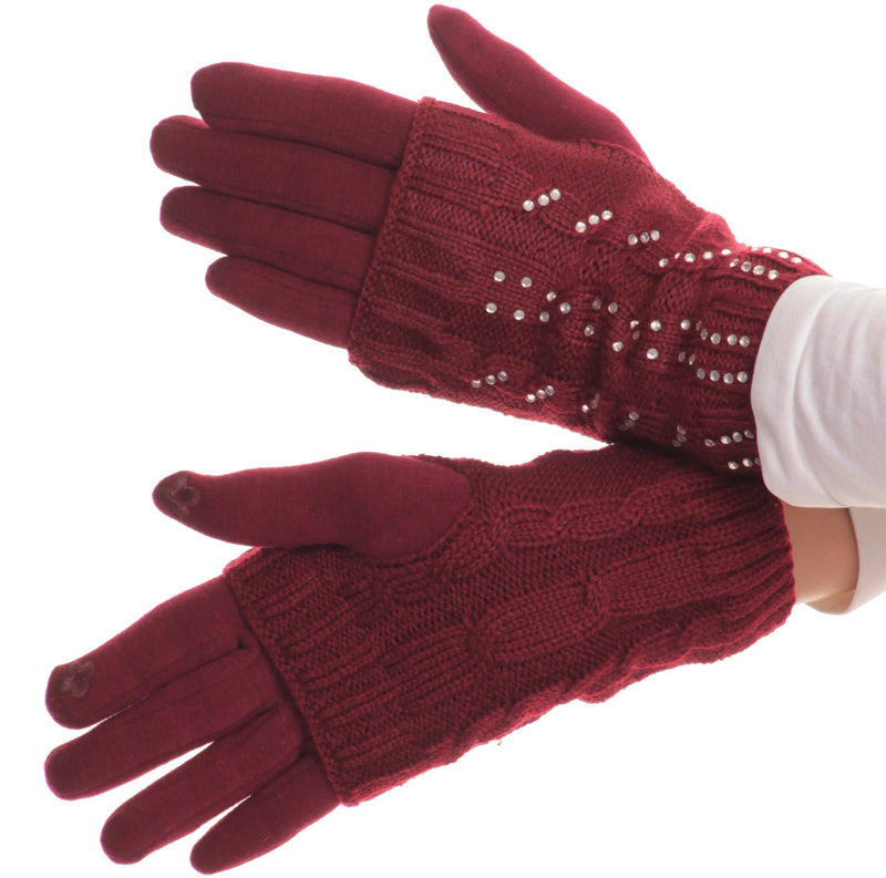 Sakkas Tam Rhinestone Pearl Touch Screen Tip Knitted Glove With Removable Sleeve
