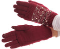 Sakkas Tam Rhinestone Pearl Touch Screen Tip Knitted Glove With Removable Sleeve#color_Burgundy