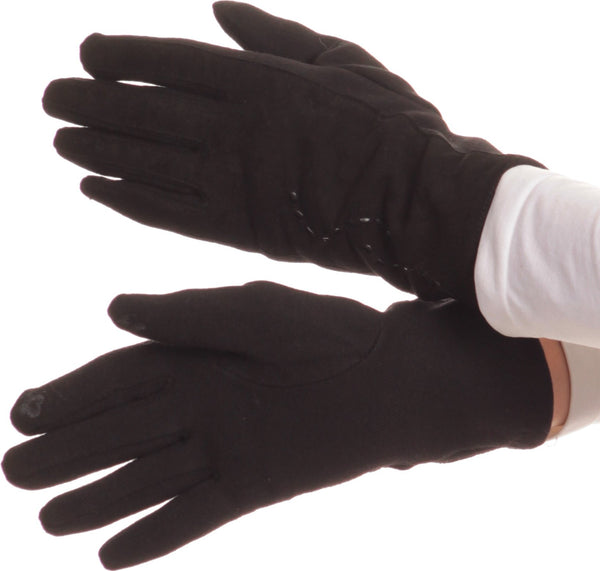Sakkas Lidy Leather Embroidered Comfortable Warm Snow Touch Screen Finger Gloves#color_Black