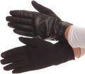 Sakkas Pamb Faux Leather Heather Knit Button Front Warm Winter Touch Screen Gloves#color_Black
