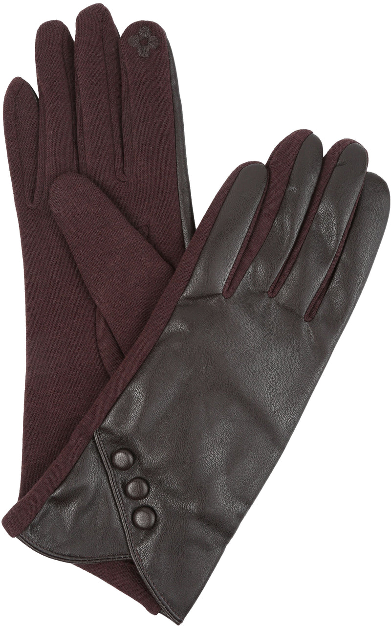 Sakkas Pamb Faux Leather Heather Knit Button Front Warm Winter Touch Screen Gloves