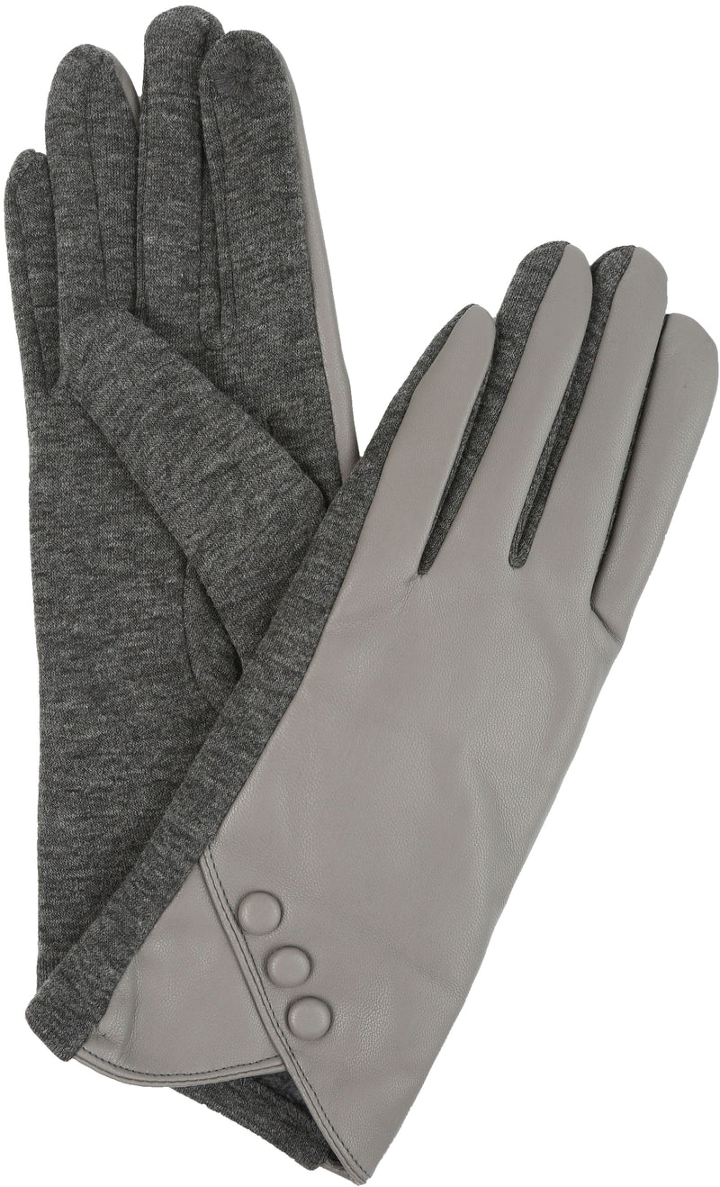 Sakkas Pamb Faux Leather Heather Knit Button Front Warm Winter Touch Screen Gloves